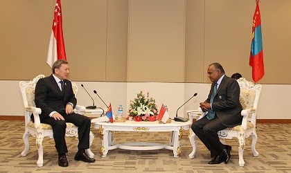 MFA02140809_IMG4138_(150dpi) Minister Shanmugam with Mongolian Minister of Foreign Affairs Luvsanvandan Bold