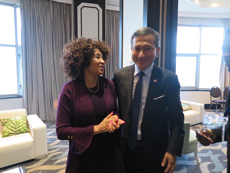 Minister for Foreign Affairs Dr Vivian Balakrishnan with South African Minister of International Relations and Cooperation Lindiwe Sisulu