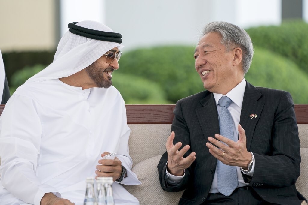 DPM and Coordinating Minister for National Security Teo Chee Hean called on Crown Prince of Abu Dhabi and Deputy Supreme Commander of the UAE Armed Forces, His Highness Sheikh Mohammed Bin Zayed Al Nahyan, 11 December 2017. [Photo credit: Abu Dhabi Crown Prince Court]