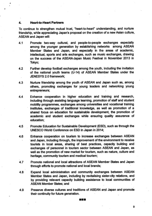 Implementation Plan of the Vision Statement on ASEAN-Japan Friendship and Cooperation - Shared Vision, Shared Identify, Shared Future-9