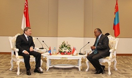 Minister Shanmugam with Mongolian Minister of Foreign Affairs Luvsanvandan Bold [Photo Credit: MFA]