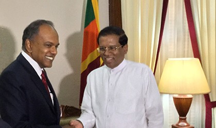 Minister for Foreign Affairs and Minister for Law K Shanmugam calling on Sri Lankan President Maithripala Sirisena on 24 February 2015 in Colombo.