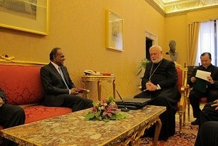 Minister for Foreign Affairs K Shanmugam’s meeting with Secretary for Relations with States Archbishop Paul Richard Gallagher, 11 May 2015 [Photo: MFA]